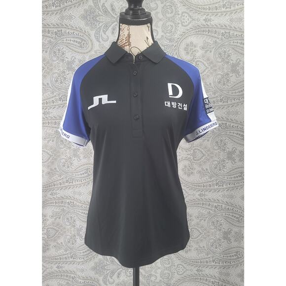 J. Lindeberg Priya Polo custom embroidered TXJersey material black Medium Golf - Picture 1 of 10
